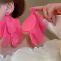 Exaggerated large pink fabric flower petal earrings with rose stud design for women - Pink (55# Silver Post-Pink)