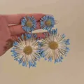 Elegant blue fabric floral sunburst statement earrings with golden centers for women - Blue Gold (1# Silver Post-Gold-Blue)