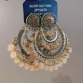 Elegant gold-toned bohemian chandelier earrings with white tassel beads and 925 silver needle - Bohemian Tassel Style (JPY5670) / Gold