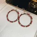 Orecchini a cerchio intrecciati a mano con perle sfaccettate rosse e marroni - Stile a Gancio / Oro Rosso Bianco Caffè Champagne