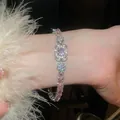 Elegante bracciale in argento stile francese con fiori in zircone rosa e gocce d'acqua - Bracciale Francese Rosa e Bianco (57#) / Rosa