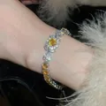Bracciale vintage in argento con zircone ovale giallo e pietre bianche scintillanti - Bracciale Vintage Zirconia Ovale Giallo (59#) / Giallo