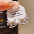 Sparkling 925 silver rocking horse stud earrings decorated with brilliant crystals - Silver Full Rhinestone Style (51#)