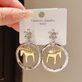 Elegant mixed-metal horse charm drop earrings featuring S925 silver posts for women - Gold Silver Flower Horse (52#)