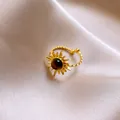 Elegant 18K gold plated sun shape ring featuring a dark tiger eye stone with a twisted band - 10# Ring-Gold-Sunburst