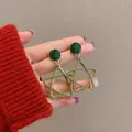 Forest green double star geometric dangle earrings with dark green circular stud detail - Star Pendant / Dark Green