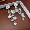 Silver tassel earrings with irregular crushed metal disks for women - Irregular Embossed Disc (39#) / Silver
