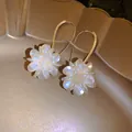 French vintage style floral drop earrings with iridescent petals and silver needle hooks - Multi-layer Translucent Flower Hooks (17# Ear Hook)
