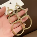 Elegant multi-layer gold circular hollow drop earrings with shimmering textured finish - Sandblasted Multi-Layer Nested Circle (35#) / Gold