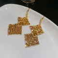 Elegant gold square mesh drop earrings with sparkling rhinestone border detail decoration - Rhinestone Mesh Geometric (7#) / Gold