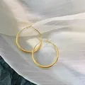 Large polished gold hoop earrings with silver needles, elegant light luxury fashion style - Glossy Wide Hoop (3#) / Bright Gold
