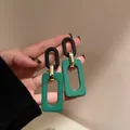 Forest style green and black geometric rectangular drop earrings for women accessory - 39# Silver Needle - Green - Rectangular
