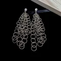 Western style silver fringe earrings with interlocking round hollow rings - Rhinestone Nested Circle Tassel (41#) / Silver