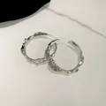 Silver-tone liquid metal irregular hoop earrings with unique molten texture design - Irregular Lava (7#) / Silver
