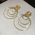 Elegant gold multi-layered hollow hoop earrings with sparkling rhinestones for women - Rhinestone Concentric Hoop (47#) / Gold