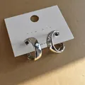 Minimalist chunky silver hoop earrings with metallic finish on white jewelry card - Thick C-Shape Design (15#) / Silver
