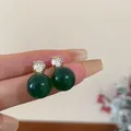 Elegant green ball stud earrings with sparkling crystal accents and S925 silver needle - 52# Silver Needle - Green (12mm)