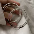 Oversized silver-finish hoop earrings with a minimalist flat square edge design for women - Flat Square Hoop (27#) / Silver