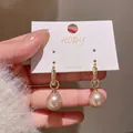 Boucles d'oreilles perles vintage élégantes avec anneaux dorés et tiges en argent 925 - Style Pendentif Perle (Tige Argent 12#)