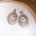 Silver-colored multi-layer circular dangle earrings with 925 silver needle stud. - Concentric Circle Studs (26#) / Small / Silver
