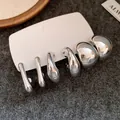Premium-Set retro-unregelmäßiger geometrischer Tropfenohrringe in glänzender Silberoptik - Geometrisch Tropfen 6-Teilig Set (HE28511) / 6er Set / Silber