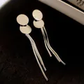 Elegant silver tassel dangle earrings featuring minimalist circular studs in a sleek design - Snake Bone Chain Tassel Studs (29#) / Silver