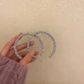 Sparkling silver rhinestone large hoop earrings held by hand against a textured wall background - Circle Style / Steel Earring Post / Silver