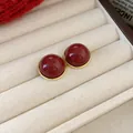 Boucles d'oreilles vintage rouges avec bordure dorée élégante et tiges en argent - Style Tige en Argent (31 Tige en Argent) / Petit / Rouge