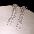 Elegant silver bow tassel earrings with sparkling rhinestones for women jewelry - Pave Tassel Style (20#)