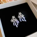 Elegant lavender oil-drop bowknot stud earrings featuring dainty crystal flower accents - Purple Bowknot Style (23#)