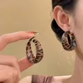 Orecchini a cerchio retrò in resina maculata con aghi in argento stile vintage - 5# Cerchio ad Arco / Leopardato Caffè Nero