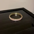 Elegant gold-finished bangle with multi-row pink and white cubic zirconia stones - Square Open Cuff Bracelet / Pink