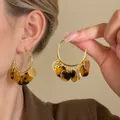 Retro goldene Creolen mit Leopardenmuster und schlichten runden Anhängern für Damen - Multi-Disc Anhänger-Reifen (3#) / Goldbraun