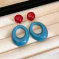Modische geometrische ovale Ohrhänger in Klein-Blau und Rot für Damen - 65# Stil (Silber Ohrringpfosten) / Rot/Blau