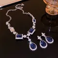 Luxury dark blue crystal necklace and teardrop earrings set in silver-tone finish. - Waterdrop (9#) / Two-Piece Set / Silver