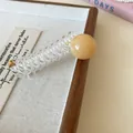 Sweet beige bead telephone wire hair tie with transparent spiral design for summer hairstyles - Apricot Round (16#)