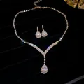 Elegant rhinestone pear drop necklace and earring set for formal evening dinner parties - Waterdrop (21#) / Two-Piece Set / Silver