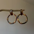 Vintage leopard print resin and natural bamboo hoop earrings with warm brown finish - Resin Leopard Faux Bamboo Hoop Style / Silver Earring Post - Coffee