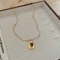 Vintage style irregular oval tiger's eye stone necklace with gold beaded chain - Titanium Steel Coffee Style (16#)