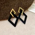 Pendientes geométricos de rombo en metal dorado y acabado de terciopelo negro - Estilo de Empalme de Rombo Geométrico (40#) / Dorado Negro