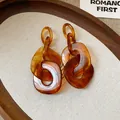 Elegantes pendientes largos estilo geométricos de acrílico con carey para mujer. - Estilo de Cadena Geométrica de Leopardo Ámbar (38#) / Ámbar