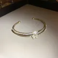 Nahaufnahme eines goldenen doppelreihigen Armreifs mit einem funkelnden Zirkon-Bären - Doppelschichtiger Bären-Armreif / Gold