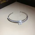 Eleganter, funkelnder Zirkon-Bären-Doppelschicht-Armreif mit luxuriösem Hochglanz-Finish - Doppelschichtiger Bären-Armreif / Silber