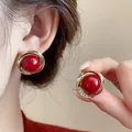 Elegant Chinese style red koi earrings with gold spiral trim and sparkling rhinestones for women - Round Bead Style (8#) / Red & Gold