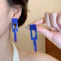 Pendientes colgantes geométricos rectangulares azules con acabado transparente moderno - Estilo geométrico de doble bucle (81#) / Azul