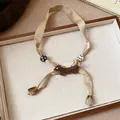 Handmade ethnic style satin ribbon necklace featuring brown acrylic dachshund dog charm - 21# Necklace / Brown