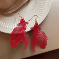 Elegant red koi fish drop earrings with hollow-cut Chinese style design for New Year - Ear Hook Style (2#) / Red Koi