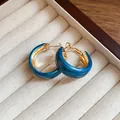 Retro blue C-shaped hoop earrings with gold-tone finish for summer travel fashion - 3# Diameter 31mm / Blue