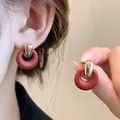 Minimalist red round drop earrings with gold metallic clip for New Year outfit - Minimalist Ring Style (28#) / Gold Red