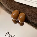 Elegantes pendientes ovalados de color marrón brillante con agujas de plata en tela - 76# Estilo Geométrico Ovalado (Poste de Plata de Ley s925) / Café Oscuro